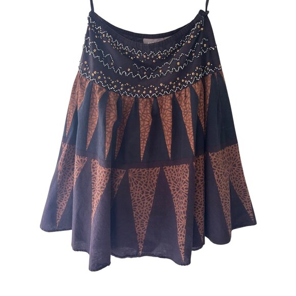 Kenar Bohemian Black & Orange Brown Waist Band Embellished Skirt Size 6 - Picture 12 of 14
